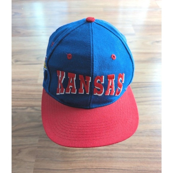 Vintage 90s Kansas Jayhawks Hat 7 1/4 Top Of The World Blue Wool - Picture 3 of 10